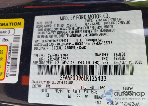 2020 Ford Fusion Titanium из США, поврежденный, VIN 3FA6P0D96LR125433